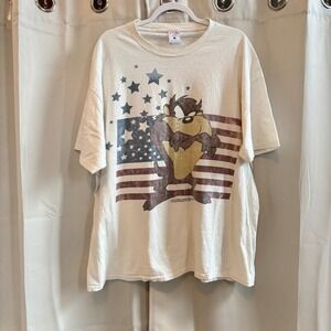 Vtg Looney Tunes 1996 Taz Devil American Flag Shirt Mens XXL Y2K Cotton 19659